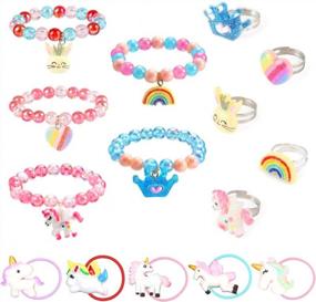 img 4 attached to 15 Piece Toddler Bracelets And Rings Set, Animal Themed Pretend Play Bracelets For Little Girls, Perfect Birthday Gift And Dress Up Game Props By LOVESTOWN