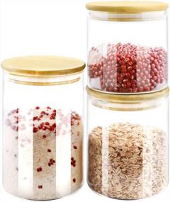 img 4 attached to Set Of 3 Cyimi Glass Canisters With Airtight Seal Bamboo Lids - Perfect For Candy, Coffee, Cookies, Rice, Sugar - Kitchen Food Storage Jars In 550+750+950ML Sizes