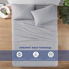 img 3 attached to DEGREES OF COMFORT Coolmax Cooling Sheets: Queen Size Bed Sheet Set for Hot Sleepers – Soft Fabric with Deep Pocket 4PC, Light Grey