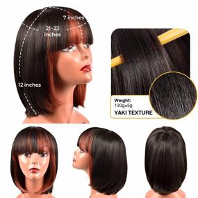 img 2 attached to ToyoTress Short Bob Wigs With Bangs - 12 Inch Black Mix Brown Yaki Straight Hair Daily Costume Wig For Black Women, Soft Light Synthetic Hair Replacement Wigs Heat Resistant (12 Inch, SH30-612H)