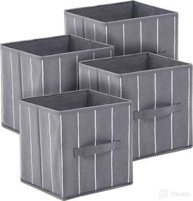 img 4 attached to 📦 Deconovo Set of 4 Foldable Storage Bins: A Stylish and Practical Nursery Organizer for Kids Room with Dual Handle, 10.5x10.5x11 Inch - Grey, Stripe Pattern