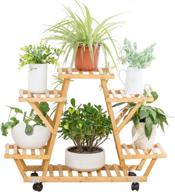 bamboo 6 tier rolling plant stand - stylish indoor/outdoor planter display rack for your patio or living room логотип