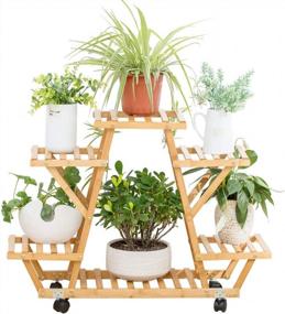 img 4 attached to Bamboo 6 Tier Rolling Plant Stand - Stylish Indoor/Outdoor Planter Display Rack For Your Patio Or Living Room