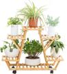 bamboo 6 tier rolling plant stand - stylish indoor/outdoor planter display rack for your patio or living room logo