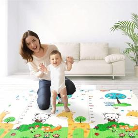img 4 attached to 🦒 Gentle Monster Baby Play Mat, Large Foldable Soft Foam Crawing Mat for Kids, 77x70x0.6 Inches, Waterproof Portable Floor Playmat for Toddlers, Indoor and Outdoor Use, Giraffe and Car Print