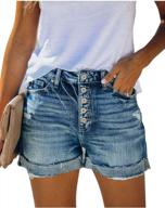 chic and comfy: selowin's high waisted denim shorts with ripped pockets and folded hem for women logo