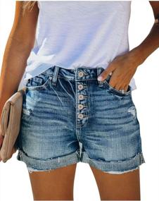 img 4 attached to Chic And Comfy: Selowin'S High Waisted Denim Shorts With Ripped Pockets And Folded Hem For Women