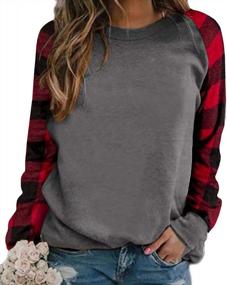 img 2 attached to 👚 Women's Casual Graphic Crewneck Sweatshirt Long Sleeve Plaid Shirts Loose Fit Pullover Top
