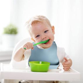 img 2 attached to 🍽️ Himirt Silicone Baby Bib & Spoon Set - Soft Adjustable Waterproof Bib for Babies and Toddlers (Blue/Off-White) - Enhanced SEO