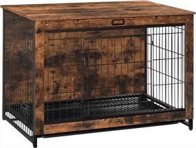 img 4 attached to HOOBRO Wooden Dog Crate Furniture With Pull-Out Tray - Perfect For Home And Indoor Use - Chew-Resistant And Stylish End Table For Medium/Large/Small Dogs