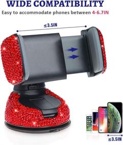 img 3 attached to 🚗 Sparkling Red Bling Crystal Car Phone Mount: Universal Holder with Extra Air Vent Base for Dashboard, Windshield, and Air Vent