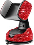 🚗 sparkling red bling crystal car phone mount: universal holder with extra air vent base for dashboard, windshield, and air vent logo