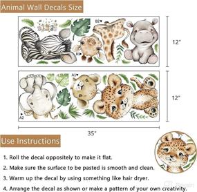 img 3 attached to Yovkky Watercolor Baby Safari Animals Wall Decals Stickers, African Jungle Elephant Zebra Giraffe Hippo Lion Leopard Cheetah Kids Room Nursery Decor, Neutral Palm Leaf Crib Decorations Bedroom Art - Enhance SEO