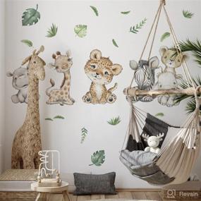 img 1 attached to Yovkky Watercolor Baby Safari Animals Wall Decals Stickers, African Jungle Elephant Zebra Giraffe Hippo Lion Leopard Cheetah Kids Room Nursery Decor, Neutral Palm Leaf Crib Decorations Bedroom Art - Enhance SEO