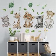 yovkky watercolor baby safari animals wall decals stickers, african jungle elephant zebra giraffe hippo lion leopard cheetah kids room nursery decor, neutral palm leaf crib decorations bedroom art - enhance seo logo