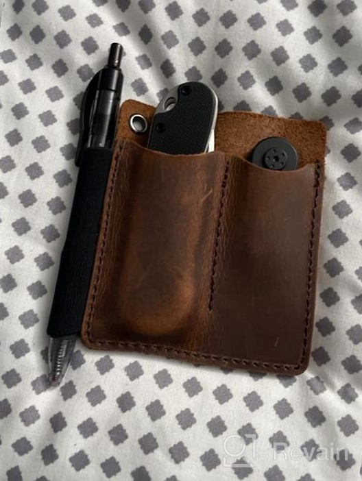 img 1 attached to Full Grain Leather EDC Pocket Organizer With Pen Loop - Ideal Pocket Slip, Knife Pouch, And Carrier For Everyday Carry Organization In Chestnut Color review by Pete Door