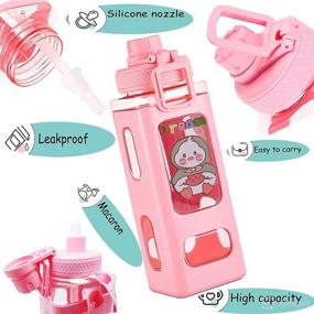 img 2 attached to 🥤 Large Kawaii Water Bottle with Straw - Sports Plastic Portable Square Drinking Bottle, Leakproof Water Jug with Adorable Sticker for Girls - Cute Juice, Tea, and Water Cups, 30 Oz (Pink, 900ml)