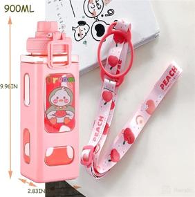 img 3 attached to 🥤 Large Kawaii Water Bottle with Straw - Sports Plastic Portable Square Drinking Bottle, Leakproof Water Jug with Adorable Sticker for Girls - Cute Juice, Tea, and Water Cups, 30 Oz (Pink, 900ml)