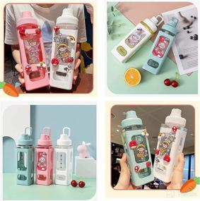 img 1 attached to 🥤 Large Kawaii Water Bottle with Straw - Sports Plastic Portable Square Drinking Bottle, Leakproof Water Jug with Adorable Sticker for Girls - Cute Juice, Tea, and Water Cups, 30 Oz (Pink, 900ml)