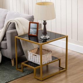 img 3 attached to Stylish And Functional Glass End Table: 21 Inch Square Side Table With Metal Frame Storage Shelf For Small Spaces In Living Room, Balcony, Bedroom, And Porch