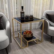 stylish and functional glass end table: 21 inch square side table with metal frame storage shelf for small spaces in living room, balcony, bedroom, and porch logo