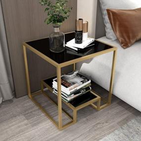 img 2 attached to Stylish And Functional Glass End Table: 21 Inch Square Side Table With Metal Frame Storage Shelf For Small Spaces In Living Room, Balcony, Bedroom, And Porch