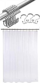 img 4 attached to 72" W X 72" H Plastic Shower Curtain Set With Stainless Steel Rings & Double Glide Hooks For Bathroom Rods