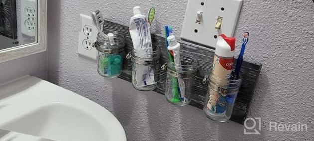 img 1 attached to Farmhouse Rustic Gray Wall Mounted Mason Jar Toothbrush Holder And Organizer - Perfect Small Bathroom Storage Solution review by Chris Sandridge