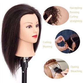 img 3 attached to 18-дюймовая голова манекена из 100% натуральных волос с подставкой для обучения парикмахерской - HAIREALM RF1201