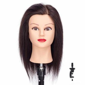 img 4 attached to 18-дюймовая голова манекена из 100% натуральных волос с подставкой для обучения парикмахерской - HAIREALM RF1201