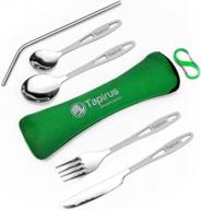 tapirus 6-piece portable stainless steel utensil set with waterproof carrying case and carabiner - ideal for camping, picnics & meals on the go логотип