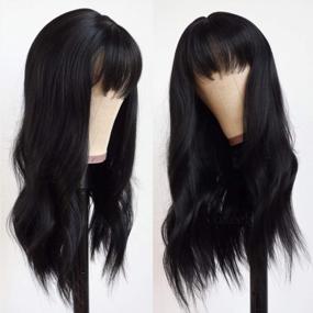 img 2 attached to Synthetic Wigs For Black Women - Oxeely Long Black Wavy Hair With Bangs - Daily Party Wig