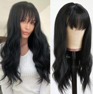 synthetic wigs for black women - oxeely long black wavy hair with bangs - daily party wig logo