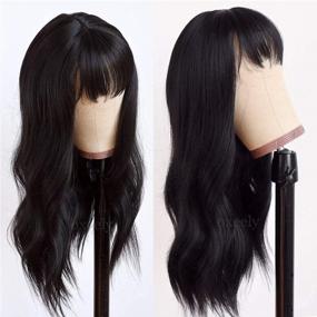 img 1 attached to Synthetic Wigs For Black Women - Oxeely Long Black Wavy Hair With Bangs - Daily Party Wig