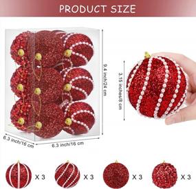 img 3 attached to Set Of 12 Shatterproof Christmas Ball Ornaments - 3.15 Inches Red Glitter Sequin Foam Decorative Hanging Balls For Holiday Decoration - ADXCO