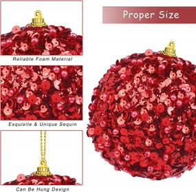 img 2 attached to Set Of 12 Shatterproof Christmas Ball Ornaments - 3.15 Inches Red Glitter Sequin Foam Decorative Hanging Balls For Holiday Decoration - ADXCO