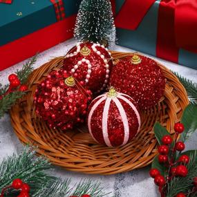 img 1 attached to Набор из 12 небьющихся украшений для рождественских шаров - 3,15 дюйма, красные блестящие пенопластовые декоративные подвесные шары для праздничного украшения - ADXCO