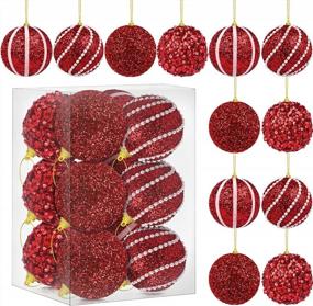 img 4 attached to Set Of 12 Shatterproof Christmas Ball Ornaments - 3.15 Inches Red Glitter Sequin Foam Decorative Hanging Balls For Holiday Decoration - ADXCO