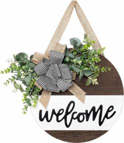 img 4 attached to Rustic Welcome Sign - White Wood Hanging Decor With Artificial Eucalyptus For Home Outdoor/Indoor Porch Farmhouse Decorations