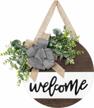 rustic welcome sign - white wood hanging decor with artificial eucalyptus for home outdoor/indoor porch farmhouse decorations logo