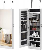 white lockable wall/door mounted jewelry armoire organizer with mirror and cabinet, 42.5" h - sogesfurniture logo