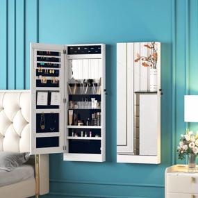 img 3 attached to White Lockable Wall/Door Mounted Jewelry Armoire Organizer With Mirror And Cabinet, 42.5" H - SogesFurniture