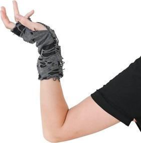 img 3 attached to Long Fingerless Knitted Arm Warmers: Gothic Accessories For Men And Women, Punk Style Ripped Sleeves