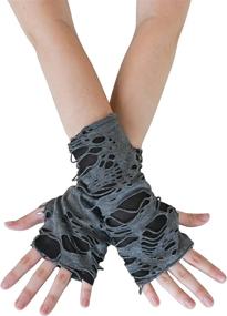 img 4 attached to Long Fingerless Knitted Arm Warmers: Gothic Accessories For Men And Women, Punk Style Ripped Sleeves