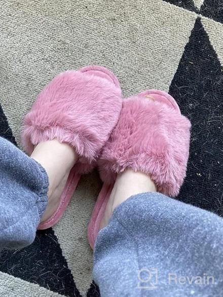 img 1 attached to Parlovable Faux Fur Slippers For Women - Fluffy Flat Spa Shoes With Open Toe, Memory Foam Slide Sandals For Indoor And Outdoor Use review by Oliver Phelps