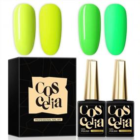 img 4 attached to Beginner'S Gel Nail Polish Set: 2 Soak-Off Glitter Polishes In Fluorescent Green And Autumn Shades For DIY Nail Art In Salons - 10Ml By COSCELIA