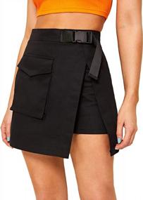 img 4 attached to Stylish Women'S High Waist Cargo Skirt With Belt And Pocket - Asymmetrical Mini Length