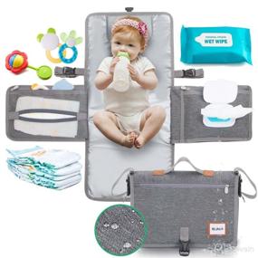 img 4 attached to 👶 Convenient Portable Diaper Changing Pad: Smart Wipes Pocket, One-Hand Change Mat, Waterproof & Compact Travel Baby Shower Gift - Gray