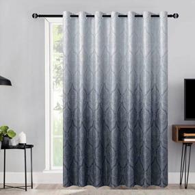 img 4 attached to DWCN Ombre Blackout Patio Door Curtains - Damask Patterned Thermal Insulated Sliding Door Curtains - Extra Wide Grommet Drapes For Living Room Sliding Glass Door, 120 X 96 Inches, 1 Panel, Grey