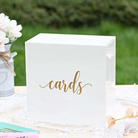 img 4 attached to Large 10X10X5.5 Inch White Acrylic Wedding Card Box W/ Gold Print - Perfect For Weddings, Birthdays & Memory Boxes!